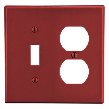 HUBBELL WIRING DEVICE-KELLEMS Wallplate, Mid-Size 2-Gang, 1) Duplex 1) Toggle, Red PJ18R